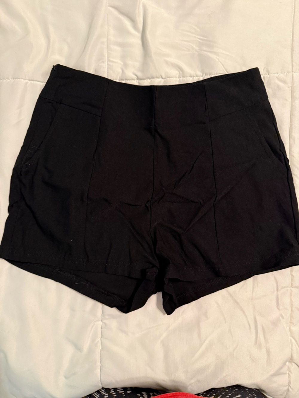 High Waist Black Women's Shorts with Sleek Front Panels